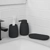 Rubberized Plastic Bathroom Accessories Set Ribbed Toothbrush Holder Wastebasket Soap Pump Organizer Tray 4-Piece Black Decor