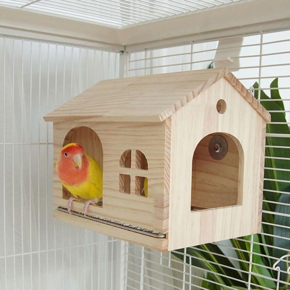 Pullable Bottom Parrot Breeding Box Solid Wood Avian Home Creative Bird Wooden House  Avian Shelter