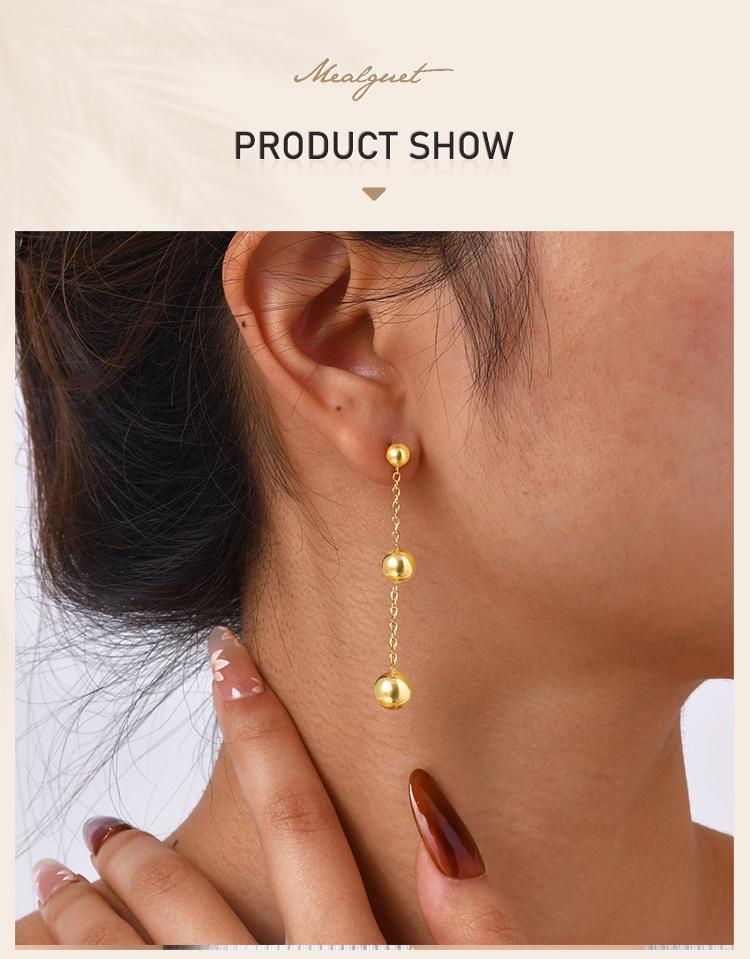 Bead Ball Earrings, Stainless Steel Women Earring Gold Plated, Beaded Hoops Huggie Jewelry