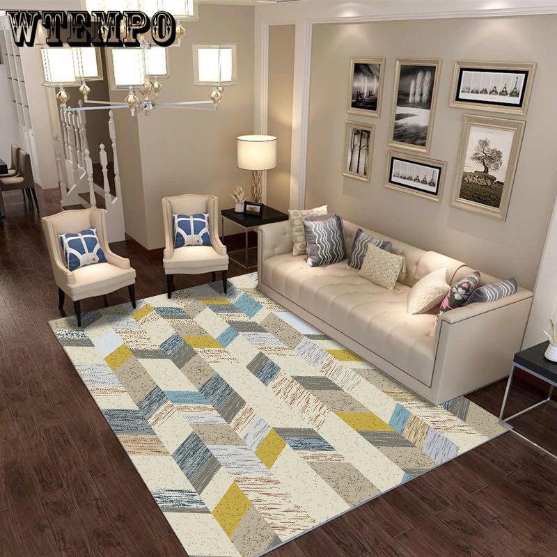 Geometric Bedroom Living Room Carpet Short Velvet Print Anti Slip Lobby Floor Mat Carpet