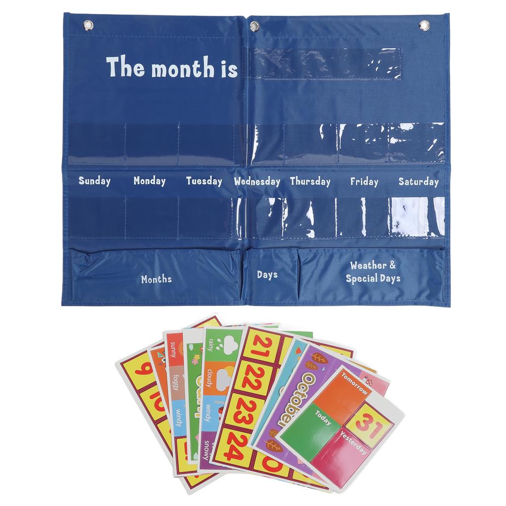 Weekly Calendar with Weather Pocket Chart 15 Clear Pockets 3 Storage Bags 12 Bright Cards Classroom