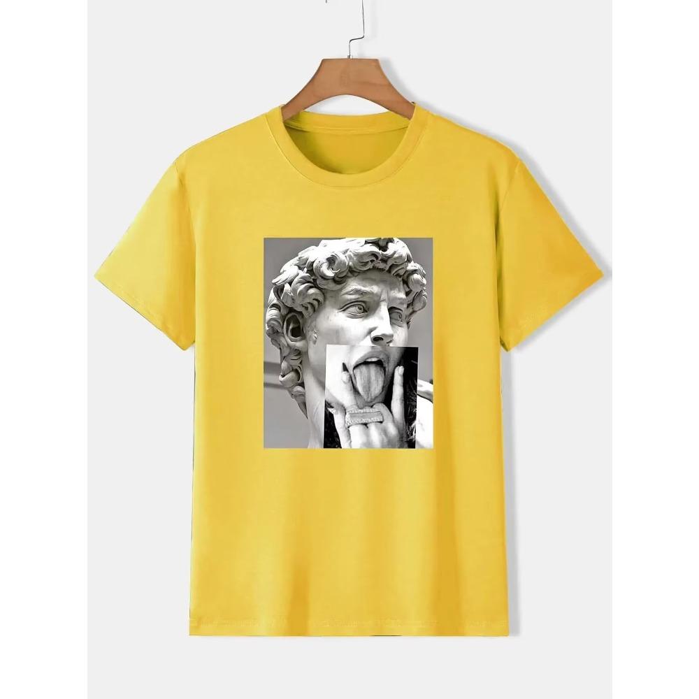 Nachahmung von Statuenkunstbildern Druck T-Shirt Herren Lässig Baumwolle Sommer T-Shirt Kleidung Streetwear Hip Hop Street Übergroße T-Shirts