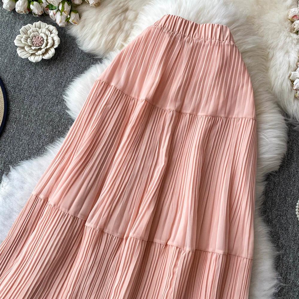 Dimanaf Jupes élégantes en mousseline de soie, taille élastique, plissée, maille, été 2025