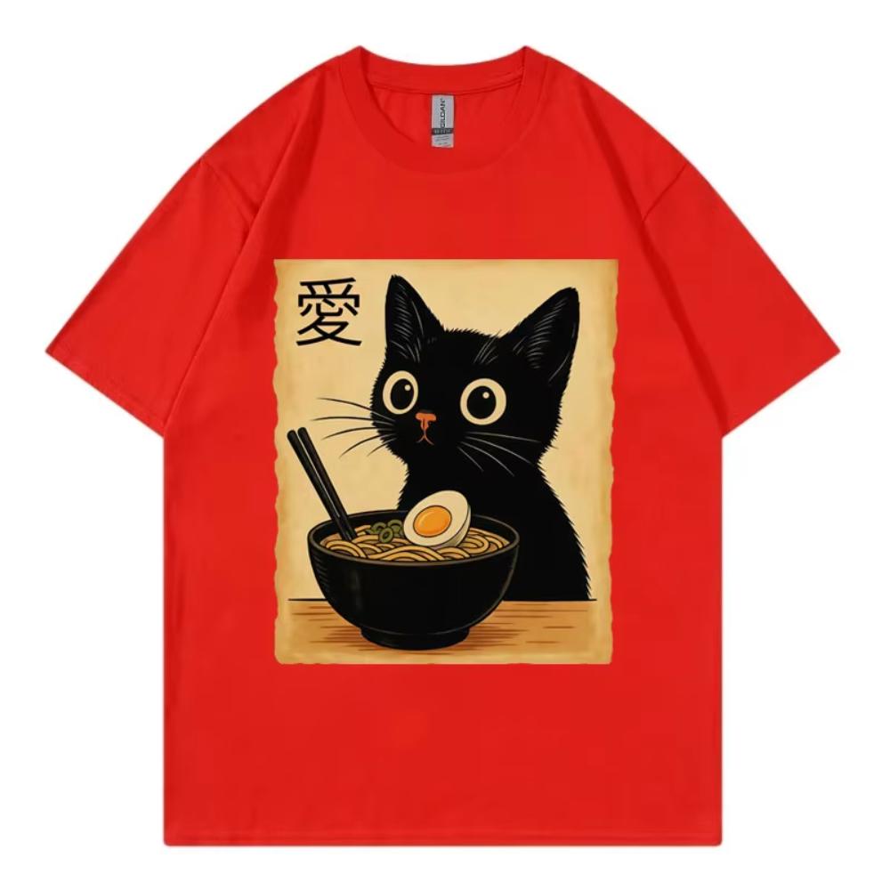 Funny Cat Ramen Graphic T Shirt Men's Women Clothing High Quality Fashion T-shirts Summer Casual Short Sleeve T Shirt Streetwear