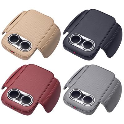 Car Center Console Armrest Cushion With 2 Cup Holder And Side Pocket PU Leather Auto Amrest Heighten Pads Car Arm Rest Cover