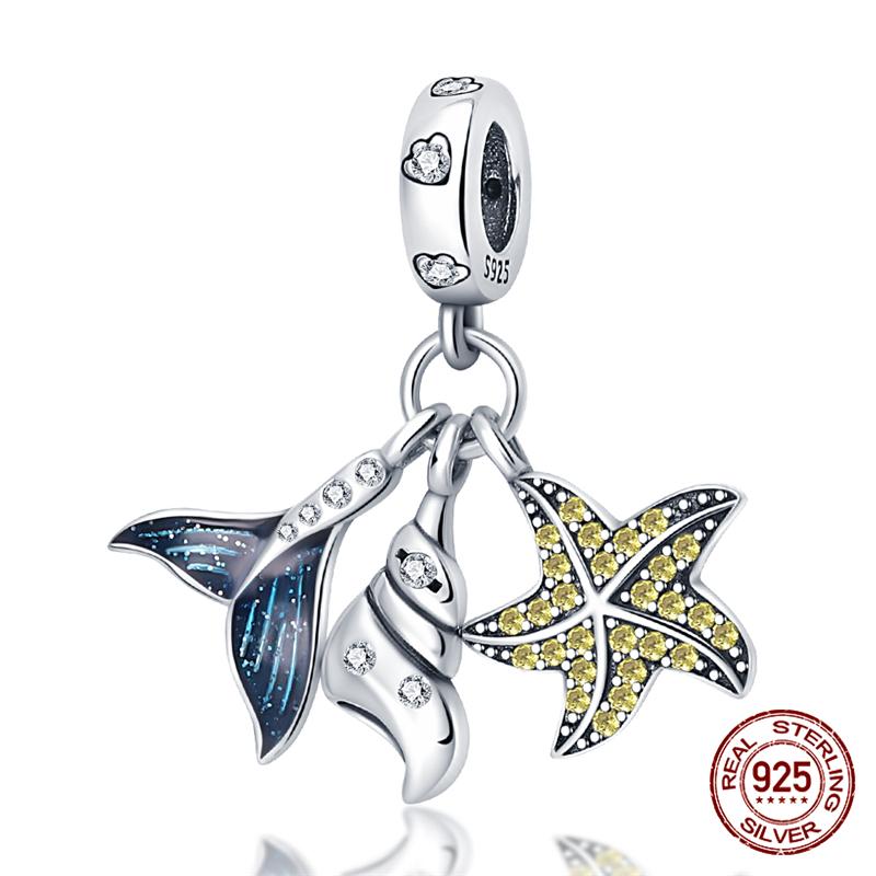 100% Genuine 925 Sterling Silver Ocean Collection Seashell Turtle and Heels Charm Beaded for Original  Bracelet Bracelet