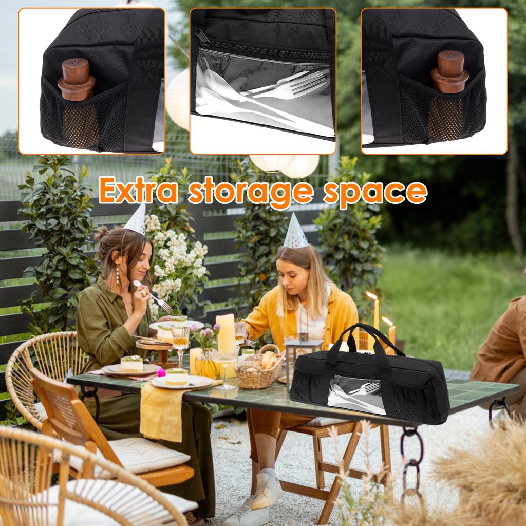 Large Capacity Grill Utensil Storage Bag Portable Foldable Oxford Cloth BBQ Tools Bag with Pockets for Camping and Hiking BBQ
