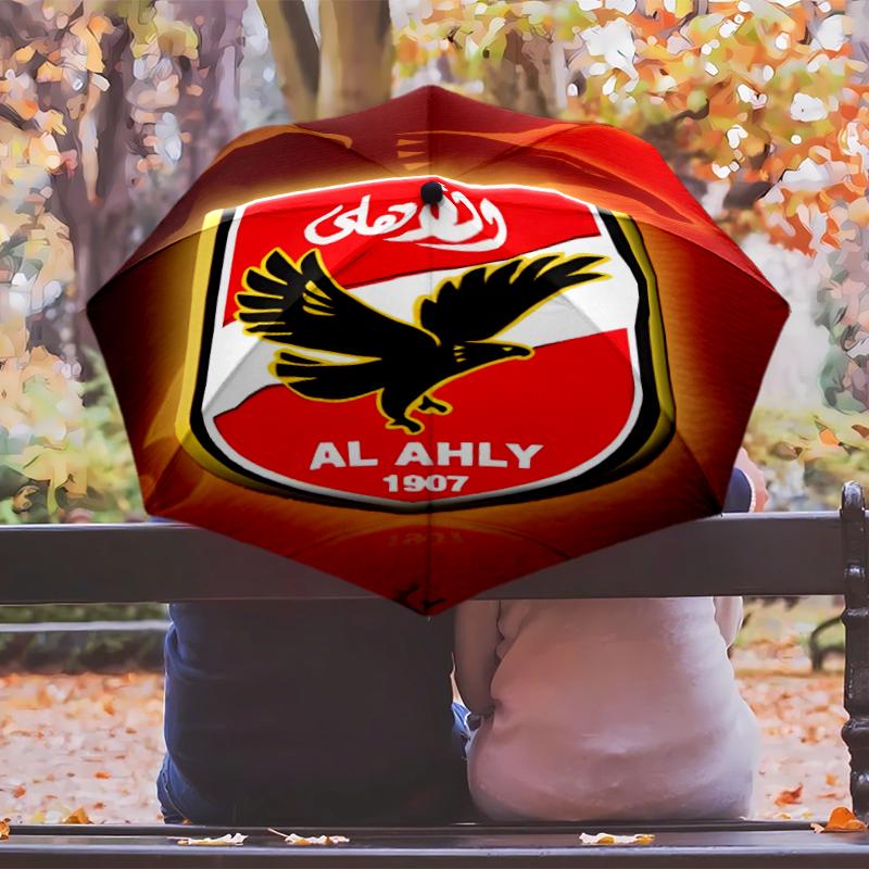 Al Ahly FC Umbrella with Automatic Open/Close & Self-8-Rib Heavy-Duty Umbrella, Compact Travel Umbrella Suitable for Outdoor