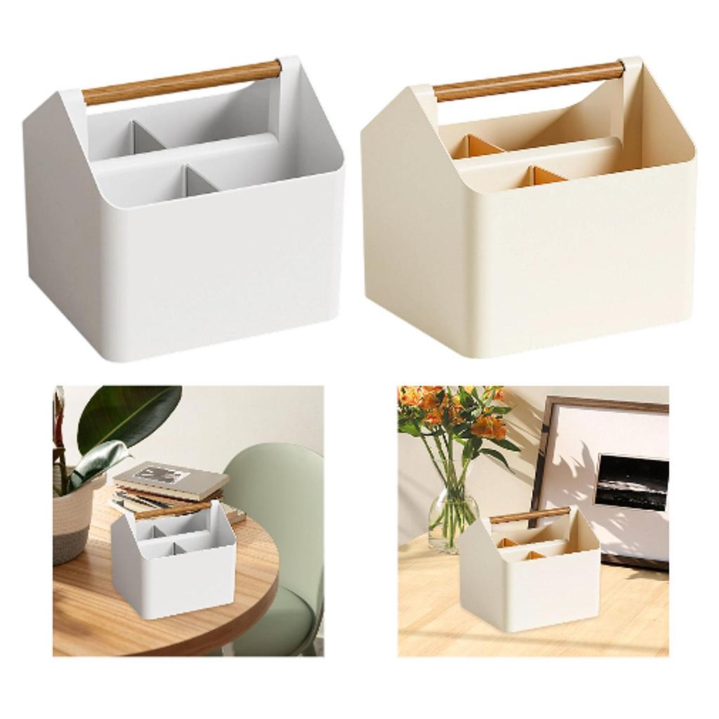 Bärbar Förvaringsorganisatör Mångsidig DIY Uppdelad Korg med Trähantag för Konstmaterial Smink Badrum Skrivbord Kontor
