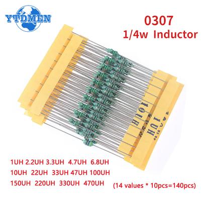 140PCS 1/4W Inductor Assortment Kit 0307 0.25W Color Ring Inductance 1UH-470UH 14 Values*10pcs=140pcs Inductors Assorted Set