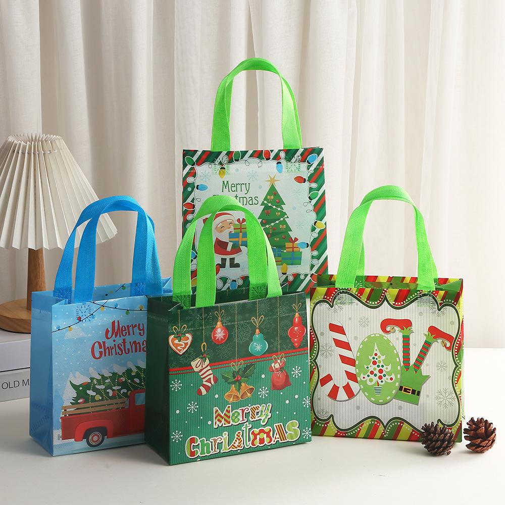 StoBag, Christmas, Santa, New Year's Shopping Tote Bags, For Packing Candy Goodies, Eco-Friendly Non Woven, Celebrating Xmas