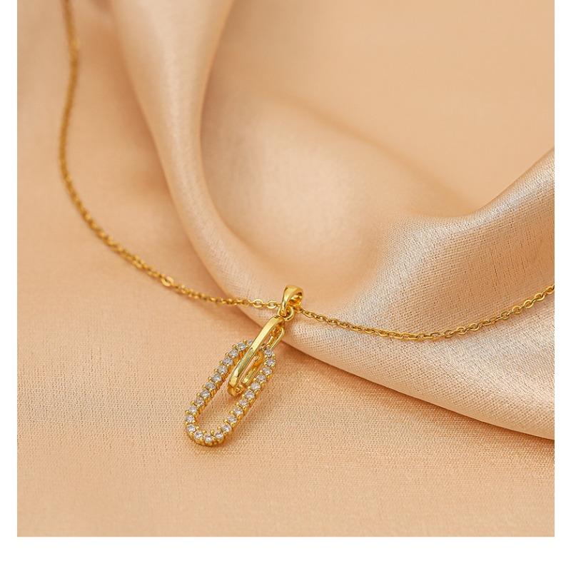 Fashion European American Geometric Paperclip Pendant Inlaid Zircon Necklace For Women