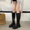 Platform Thigh High Boots Fashion Chunky Heels Black Brown Knee High Boots Autumn Winter Round Toe Zipper Long Motorcycle Botas