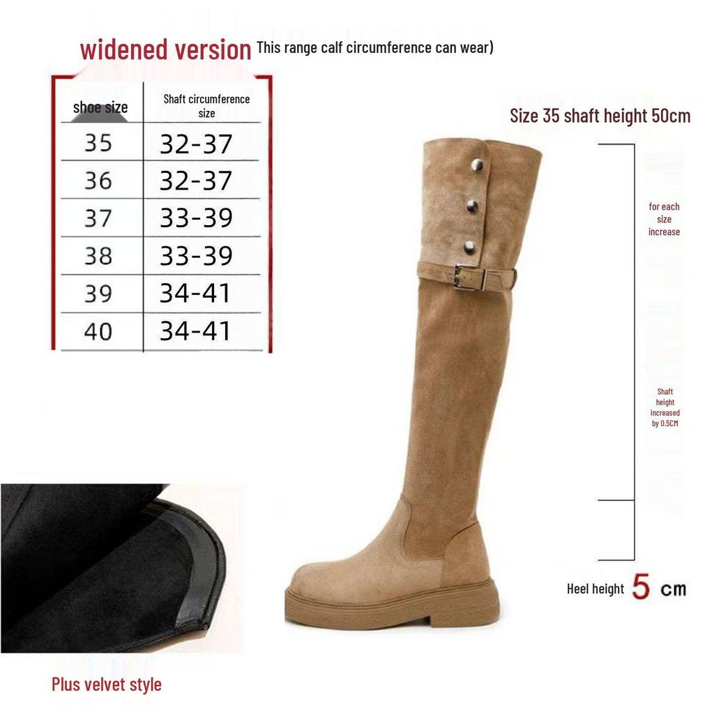 Women's Plus Size Over-the-Knee Slimming Knight Boots - Thick-Soled, Large Calf, Autumn/Winter