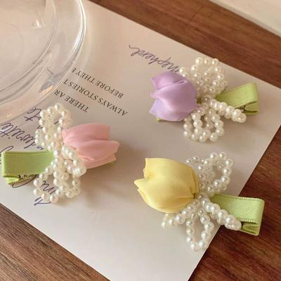 Nuove mollette per capelli alla moda a forma di tulipano, in stile coreano, con fiori in tessuto, per ragazze, accessori per capelli estivi e dolci