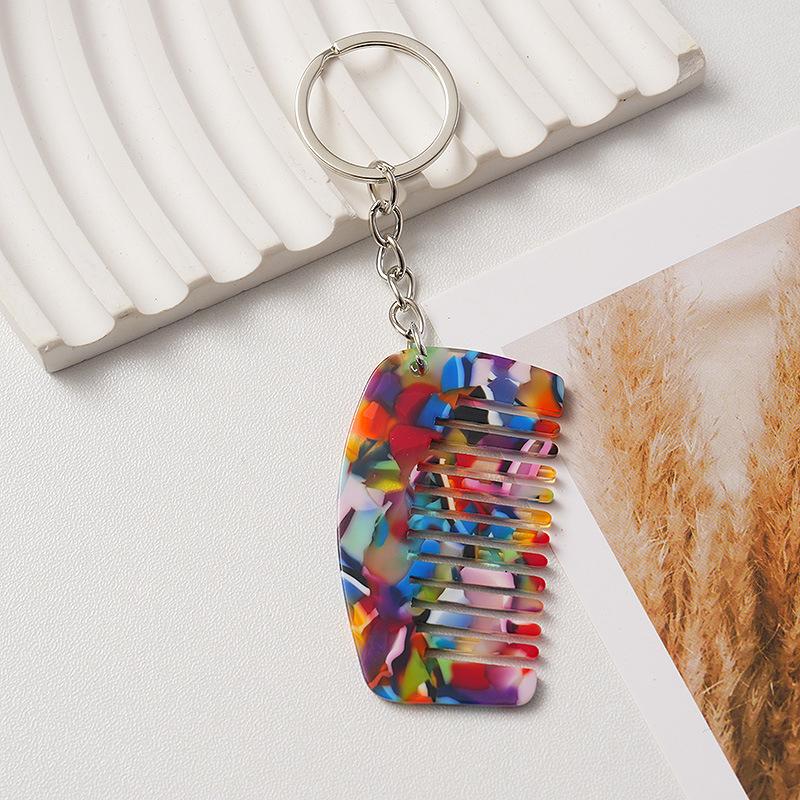 Portable Comb Charm Keyrings Cute Fashion Acetate Miniature Comb Keychain Creative Backpack Decoration Accessories Gifts