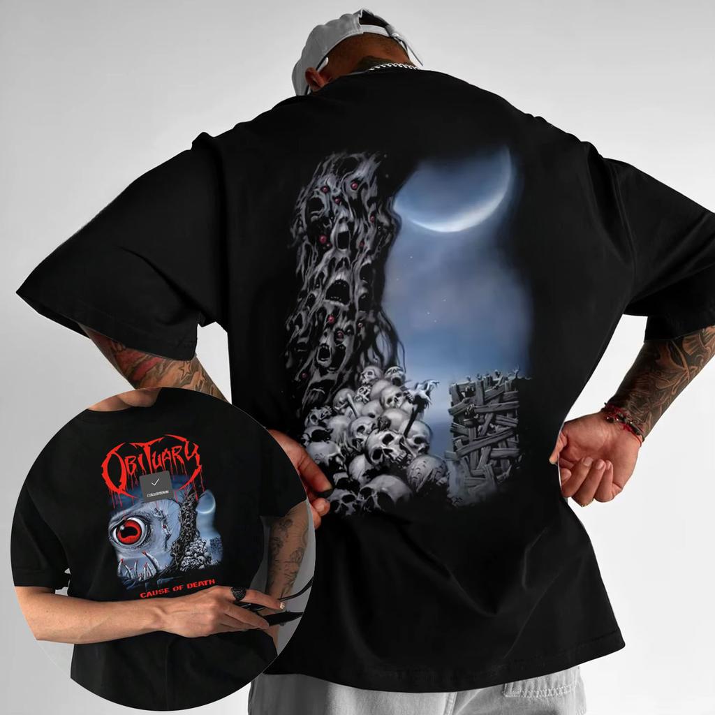 Obituary Death of Black Tshirt in Summer of 2025 Cruel Death in 1990 Metal Pattern Black Cotton Tshirt Shortsleeved Shirt