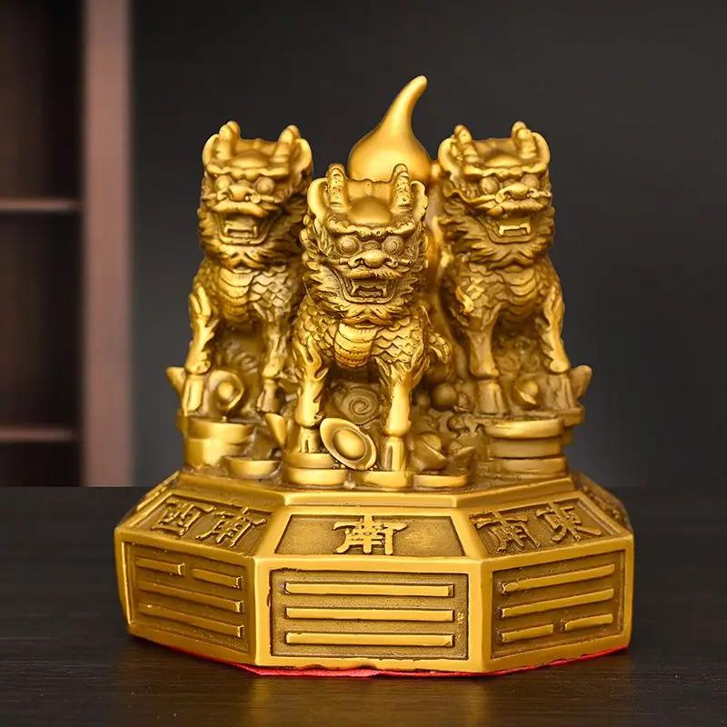 Lucky Feng Shui Copper Unicorn Ornaments Gossip Formation Money Yuanbao Gourd Home Decor Sculptures