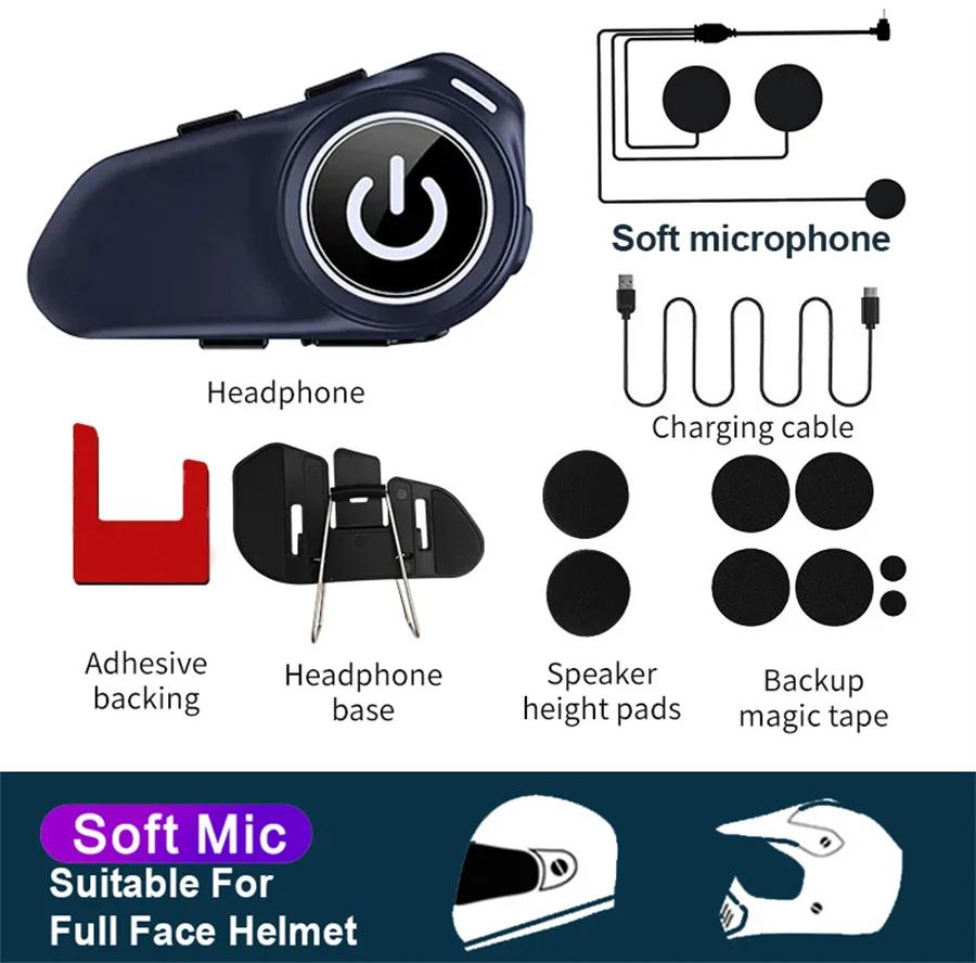 RGB Motorcycle Helmet Intercom 500m Talking for 2 Riders Music Sharing IPX6 Waterproof Bluetooth Helmet Headset 1000mah Battery
