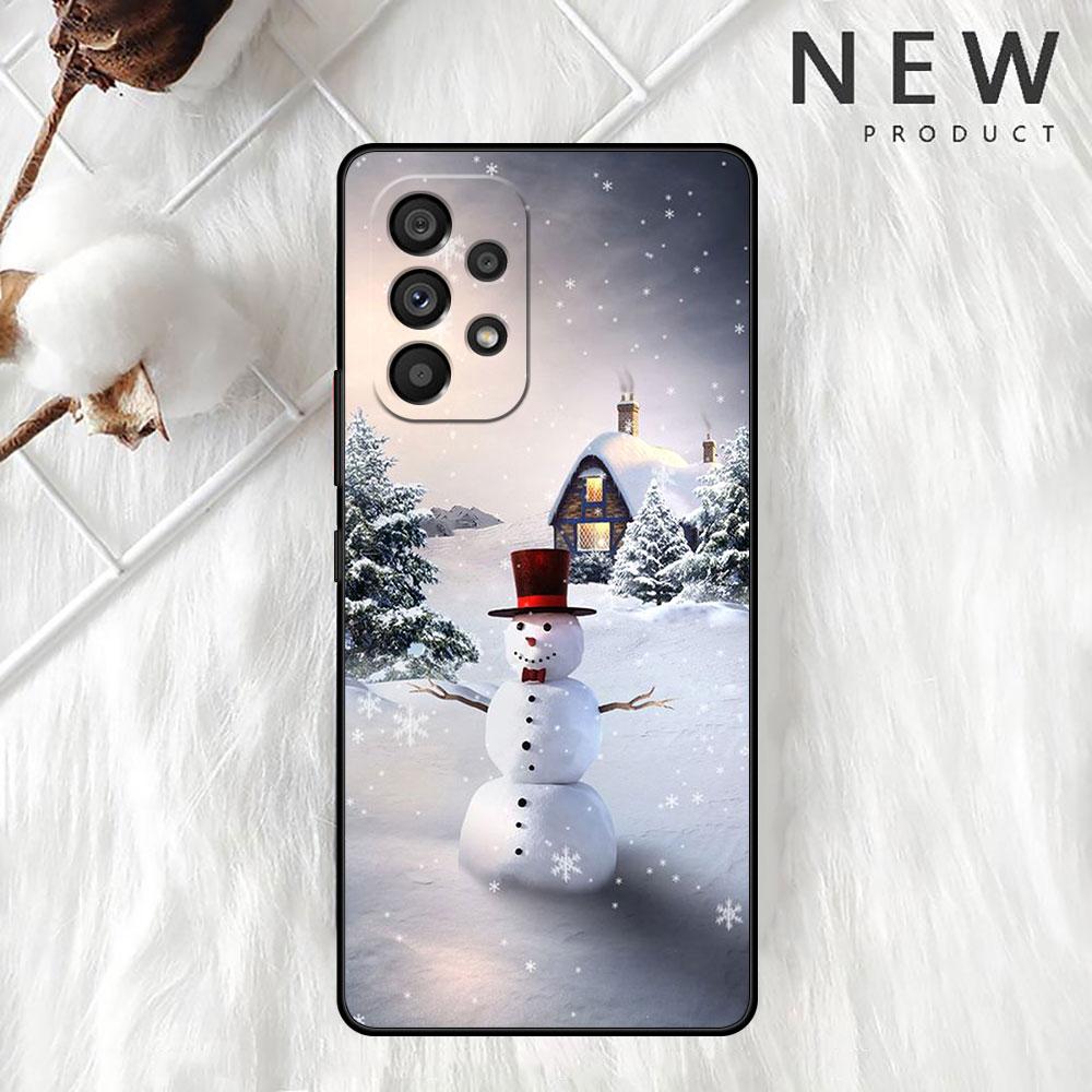 Cartoon Snowman Christmas Case For Samsung Galaxy A52 A12 A51 A53 A33 A71 A32 A31 A21 A01 A11 A22 Black TPU Phone Shell