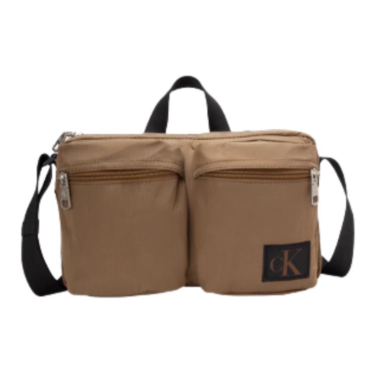 

Calvin Klein Logo Zipper Closure Fabric Shoulder Crossbody Tote Bag Medium Men bags Dark-Brown HH3777-326 Earthy Brown