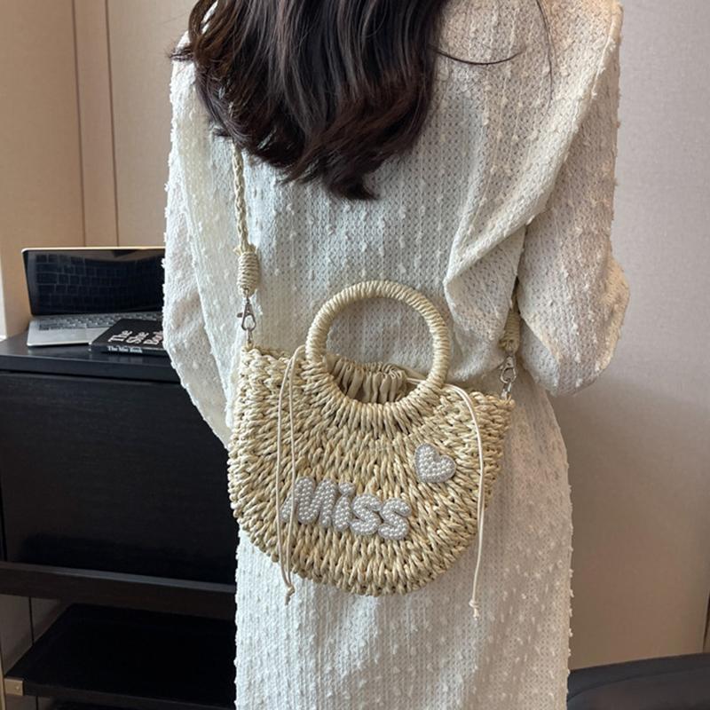 Yogodlns Women New Straw Handbags Woman Handmade Woven Basket Rattan Handbag For Femme Simple All-Match Handbag