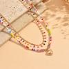 Mehrschichtige Regenbogen-Glasperlen-Choker-Halskette für Damen mit Herz-Anhänger Boho Strand Verstellbar Sommer Mode Schmuck