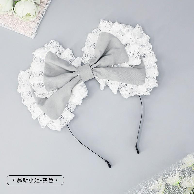 Handmade Lace Bow Hair Clip Girls Sweet Japanese Kawaii Lolita Headband Accessory In Velvet
