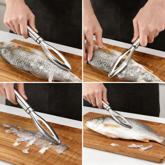 Yousheng Stainless Steel Fish Scale Remover with Sharp Sawtooth Ergonomic Handle Manual Fish Scale Descaler Descaling Removal Tools Kitchen Gadgets
