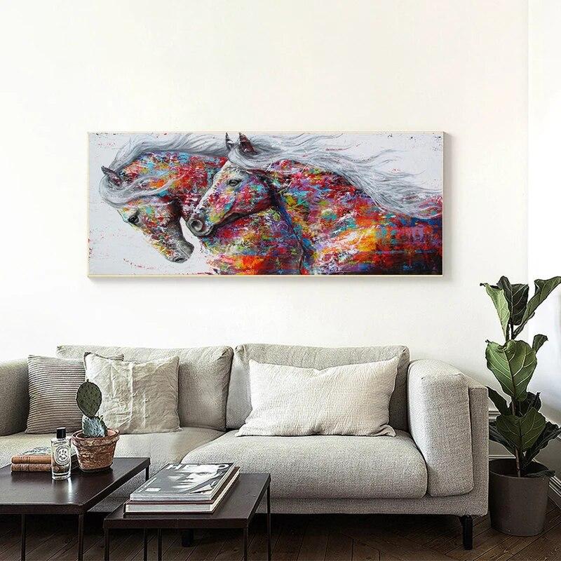ZYGALLOP Animal Abstract Wall Art Running Horse Canvas Painting Modern Prints Posters Pictures Living Room Decoration Home Decor No Frame