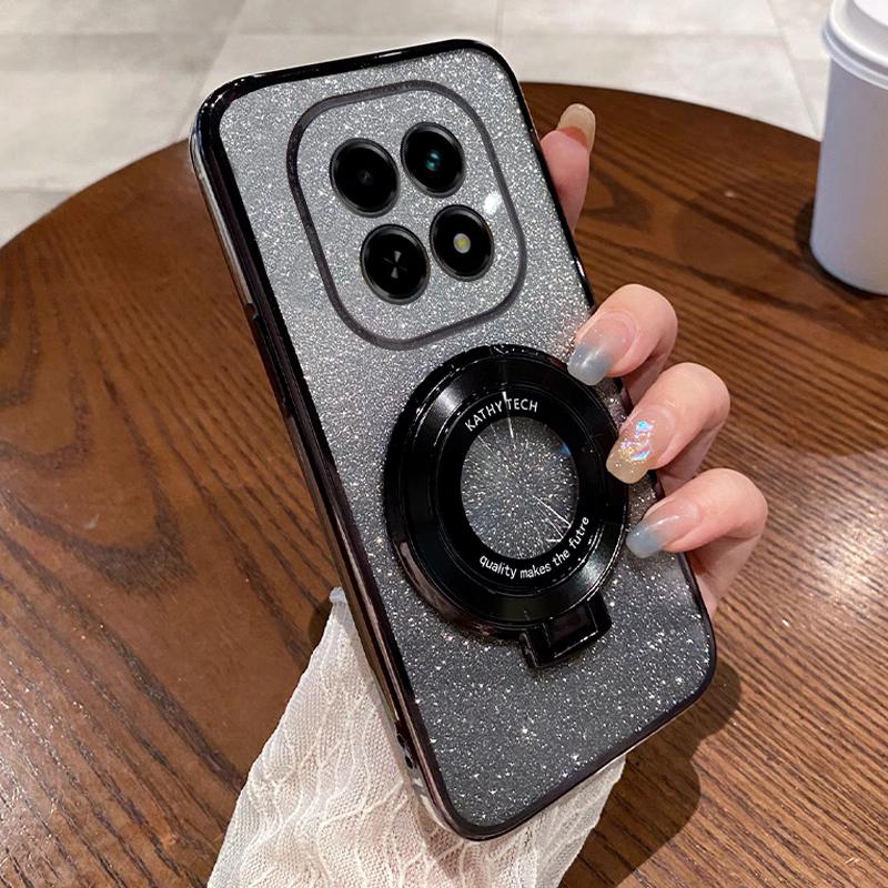 Shockproof Glitter Plating Magnetic Bracket Holder Case For Xiaomi Redmi 15C 15 14C 13C 13X Note 15 14 Pro Plus Silicone Cover