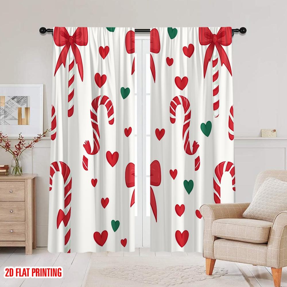 2 Stück, 2D-Flachdruck Vorhänge&Fensterdekoration Zuckerstangen Herzen (4) 100% Polyester (ohne Stange) Geschenke für Schlafzimmer,