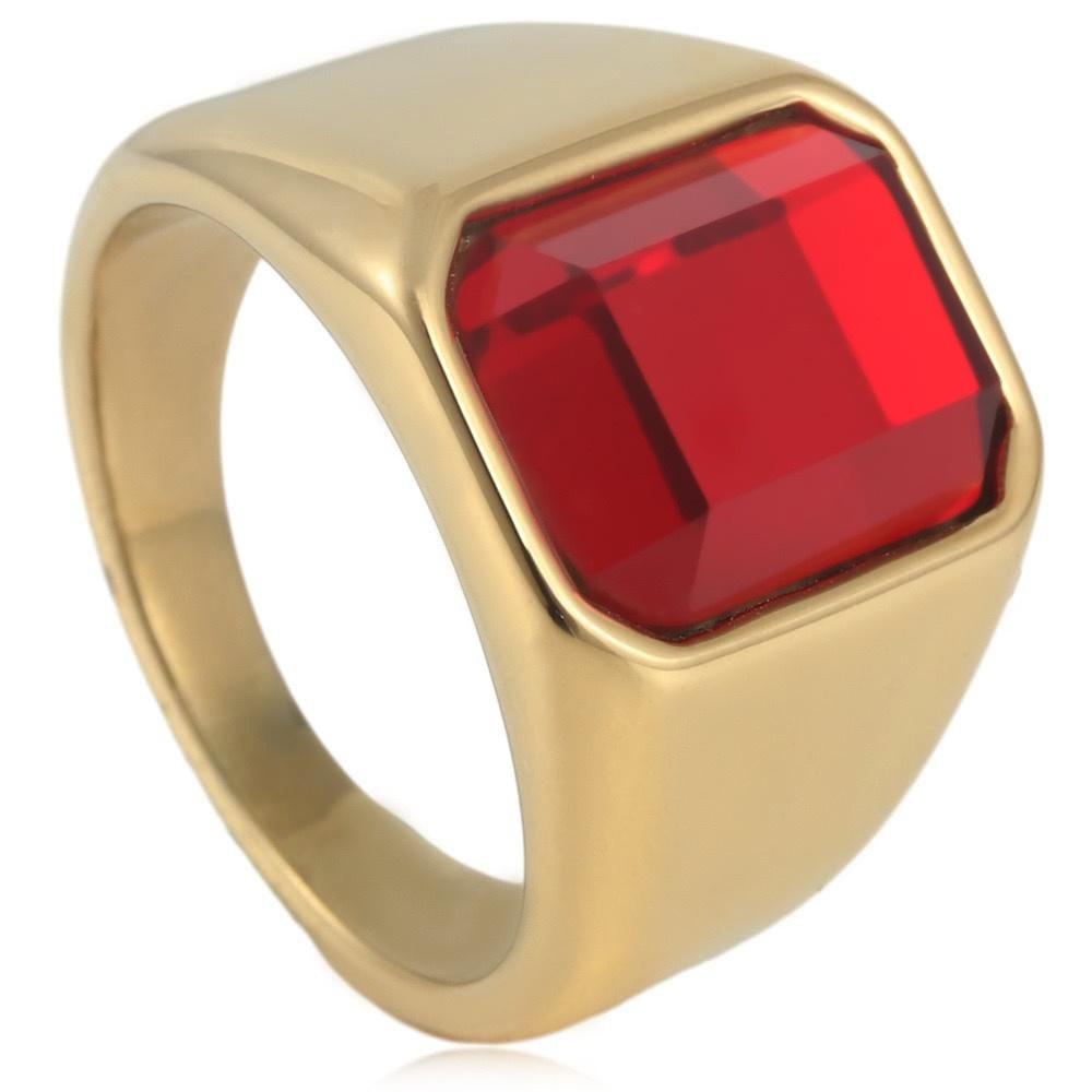 Square Stone Solid Ring 316L Stainless Steel Silver Golden Ruby Ring size 7-13 7