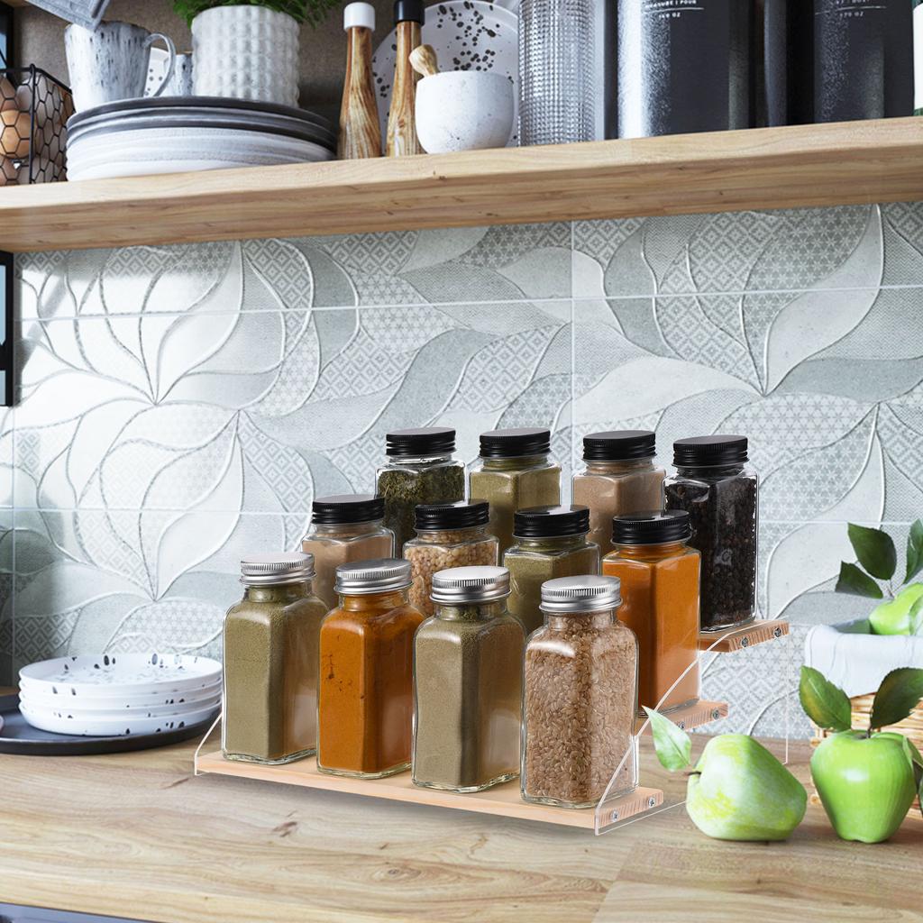 3-5 Tier Acrylic Transparent Base Solid Wood Display Stand Stepped Display Stand Rack for Cupcakes Collectibles Figure Brown