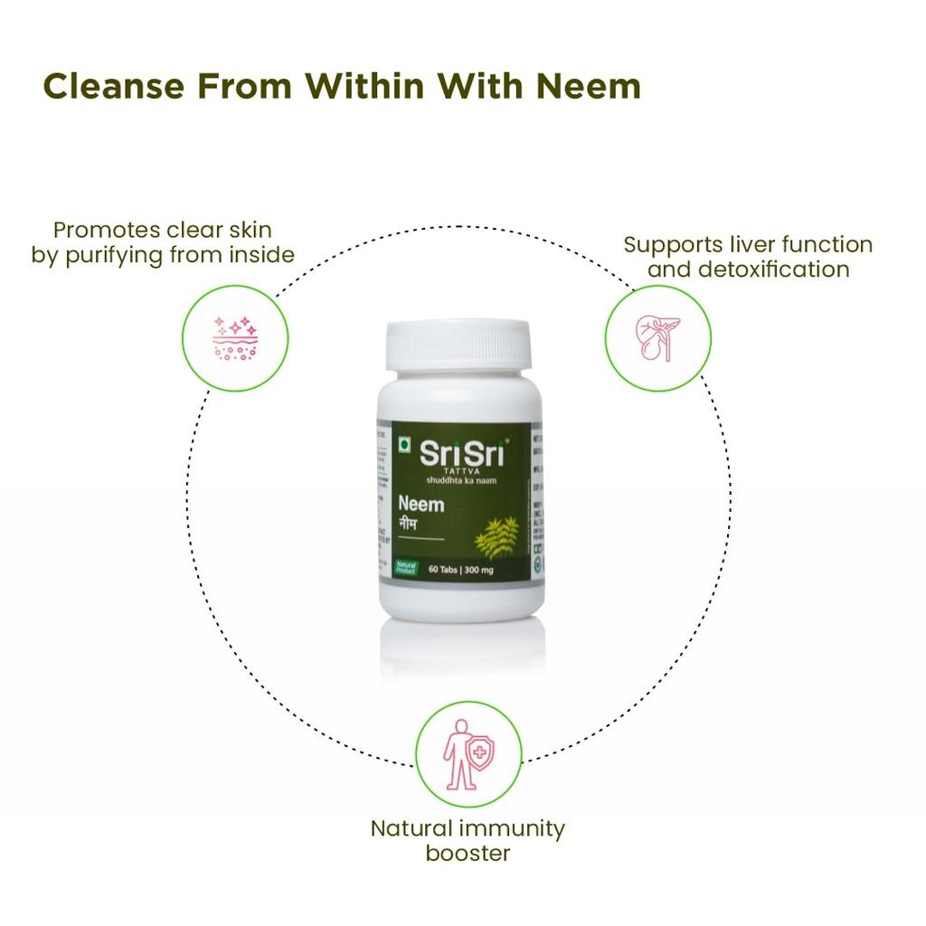 Sri Sri Tattva Neem Tablet 300mg 60Tab | Natural Herbal Supplement for Skin Health & Detox