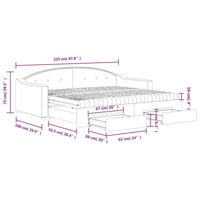 VidaXL Daybed with Trundle and Drawers Cream 90x200 Cm Fabric 3197588