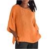 Seven Quarter Sleeve Pleated Round Neck Top Cotton and Linen Women’s Blouses & Shirts