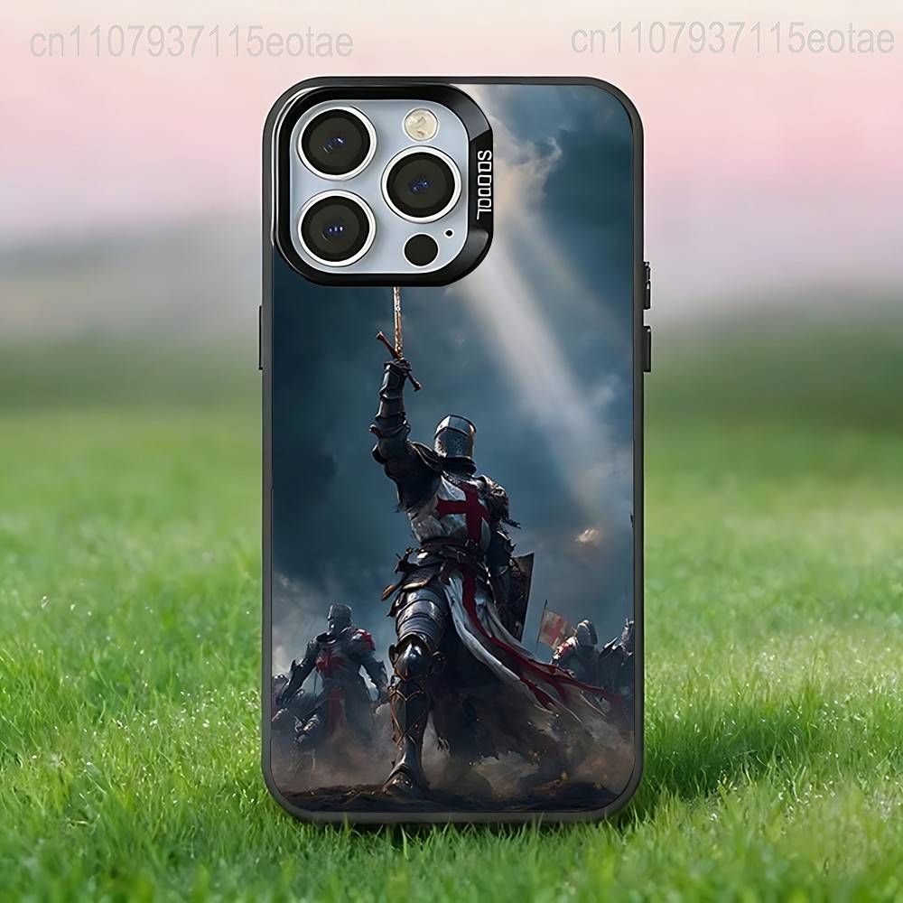 Crusaders Templar Knight Art Phone Case For iPhone 17,16,15,14,13,12,11,Pro,XS,Max,Plus,Mini,SE4,E Black Matte Shockproof Cover
