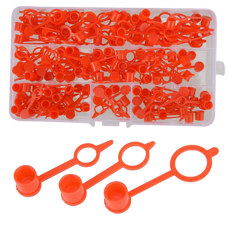 150Pcs Red Plastic Car Brake Bleeder Screw Caps Grease Zerk Fitting Dust Cover M6 M8 M10 Fit for Transportation Vehicle