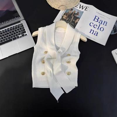 Lujo ligero fin de temporada verano nuevo chaleco de punto con lazo metálico para mujer, top sin mangas chic de alta gama