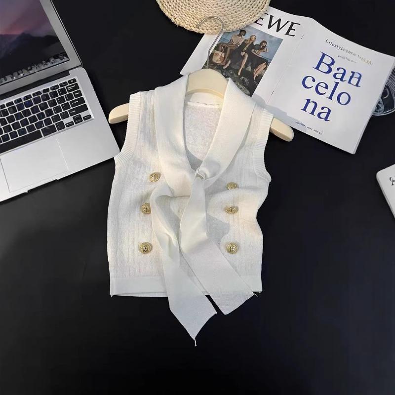 

Light luxury end goods summer new metal buckle streamer knitted vest women s chic high-end sleeveless top L белый