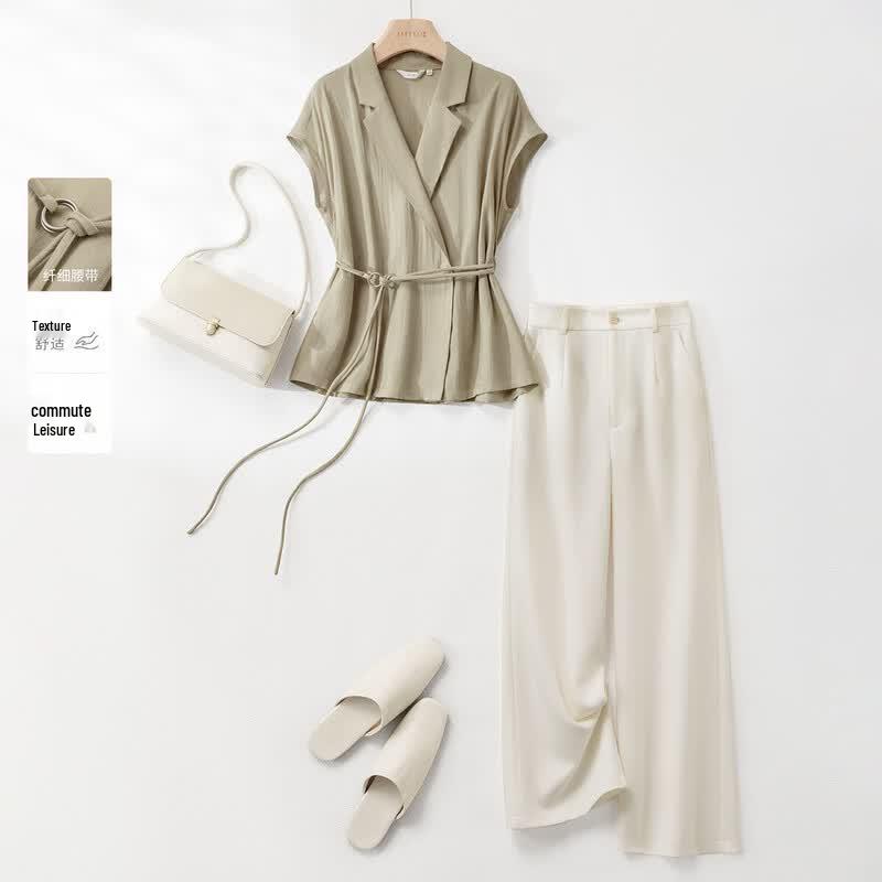 IHIMI Women s Summer Loose Belted Vest & Cropped Pants Set M