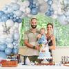 Bruiloft Verjaardag Babyborrel Geslachtsonthulling Decoraties Stofblauw Wit Ballonnenboog Slingerset
