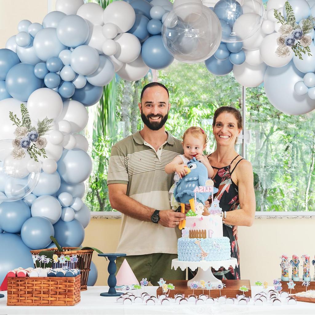 Bruiloft Verjaardag Babyborrel Geslachtsonthulling Decoraties Stofblauw Wit Ballonnenboog Slingerset