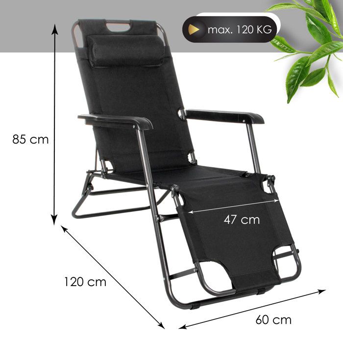 Transat de jardin - Springos® - Chaise longue pliante - Appui-tête - Accoudoirs - Noir