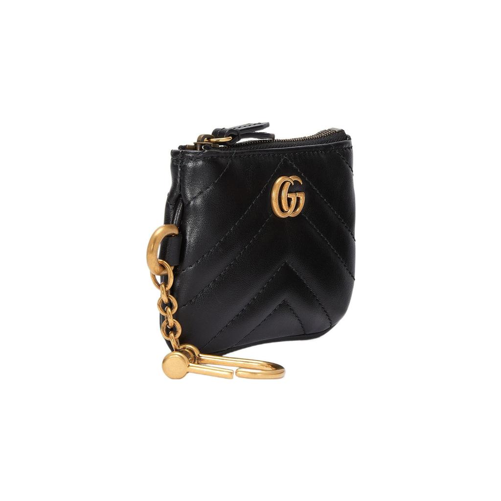 Gucci GG Marmont Series Marmont Gold Logo Zipper Leather Key Pouch Coin Purse Women pouch Black White 698787-UM8ET-9063