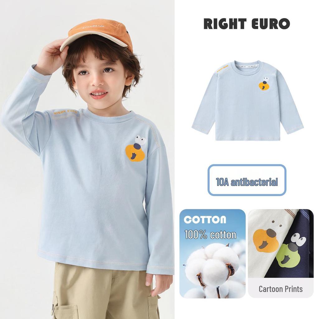 Camiseta de Algodão Puro de Manga Comprida para Meninos 2026 - Camada Base Tendência Primavera e Outono