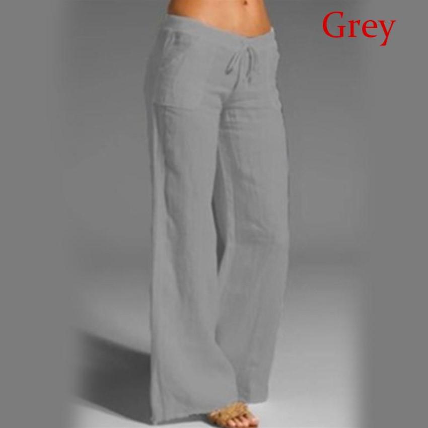 Women's High Waist Wide Leg Flare Pants - Cotton Linen Casual with Pockets