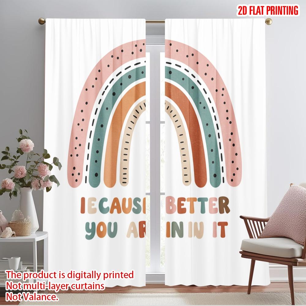2pcs 2D flat printing Curtain Rainbow Classroom Quote Fabric Without Electricity Party Decorations Use for Outdoor Holiday