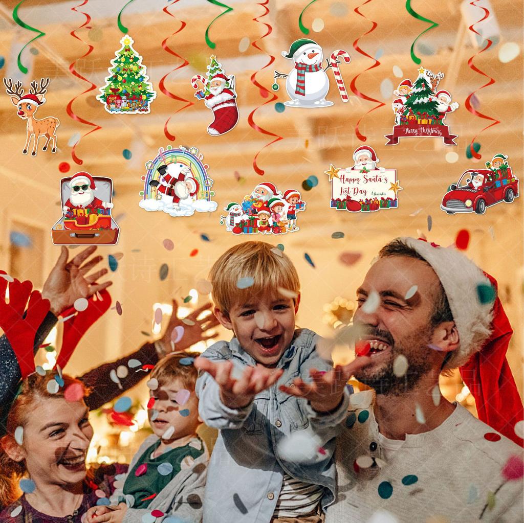 20pcs Christmas Party Decoration Spiral Reindeer Snowman Christmas Winter and New Year Decoration Hanging Ornaments